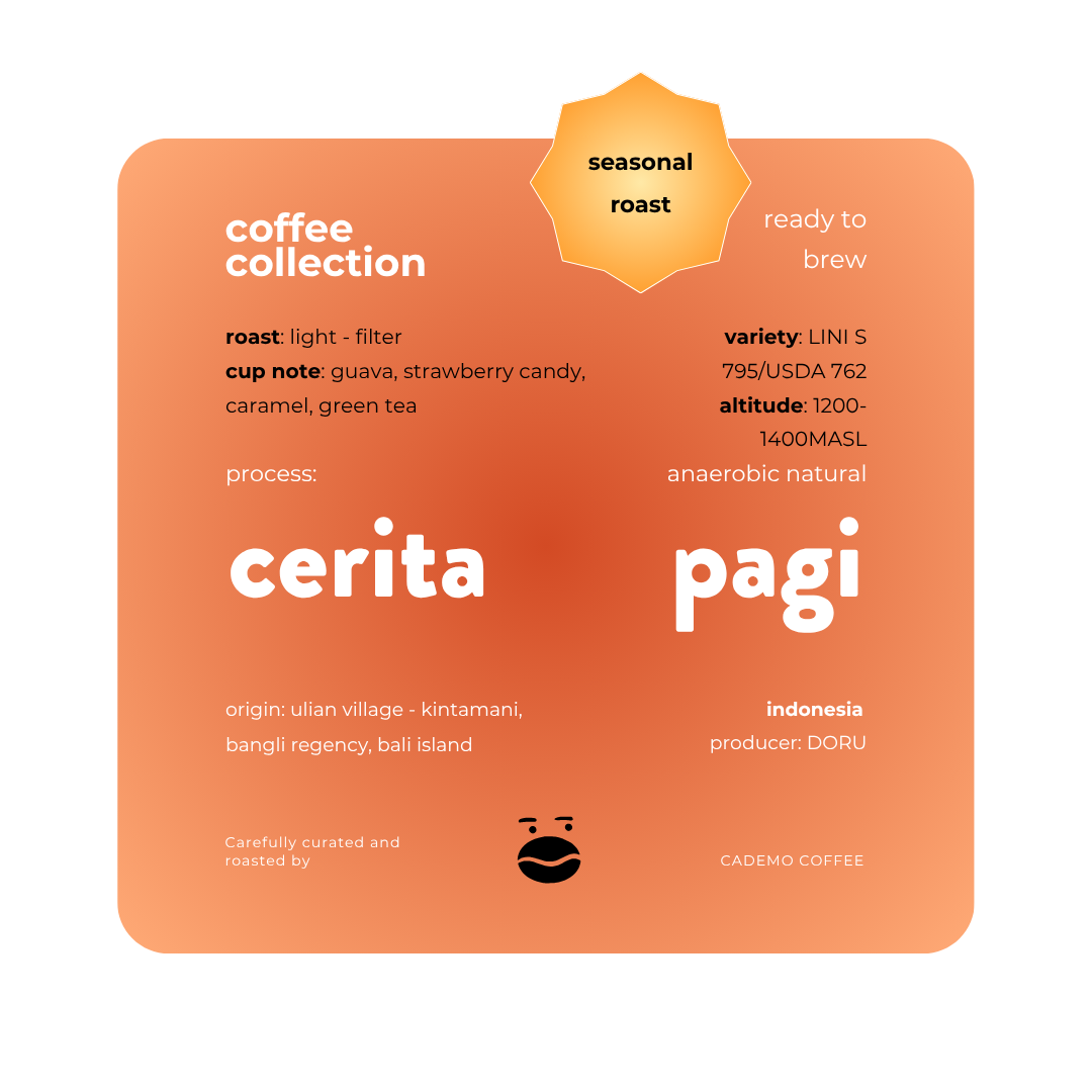 Cerita Pagi | Anaerobic natural | Filter / Espresso roast available | Cademo Coffee | Single origin 250gr